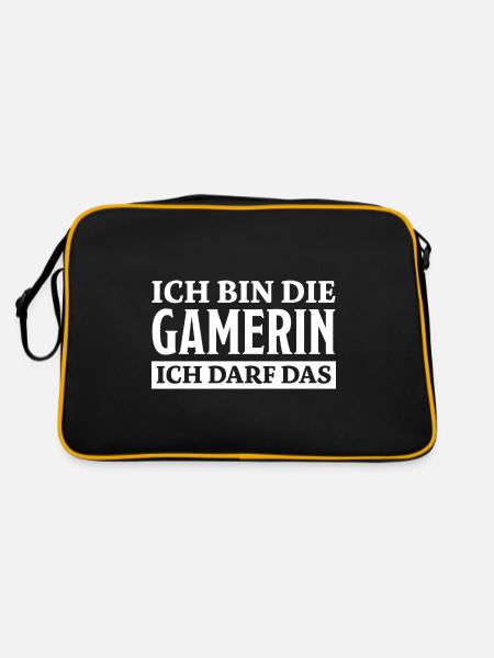 Gamerin Spruch Videospiel Sprüche Gamerin Geschenk - Retro Tasche - Schwarz/Gold - Hinten