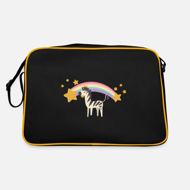 Regenbogen Zebra - Retro Tasche - Schwarz/Gold