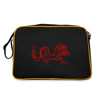 Japanese aesthetic red dragon believer - Retro Bag - black/gold - Back