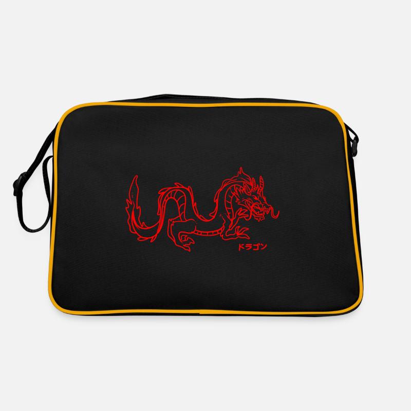 Japanische Ästhetik Roter Drache Gläubiger - Retro Tasche - Schwarz/Gold