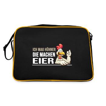 hühner hühnerleben "huhn macht eier" - Retro Tasche - Schwarz/Gold - Hinten