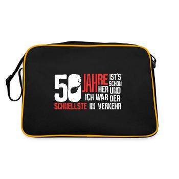 50. Geburtstag - schnellster im Verkehr - Retro Tasche - Schwarz/Gold - Hinten
