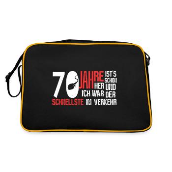 70. Geburtstag - der schnellste - Retro Tasche - Schwarz/Gold - Hinten