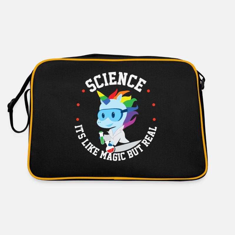 Lustig Wissenschaft Einhorn Spruch Lehrer Geschenk - Retro Tasche - Schwarz/Gold