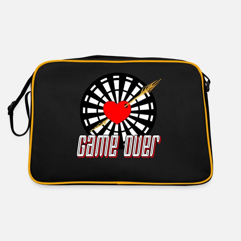 Dartscheibe mit Pfeil im Herz Game over - Retro Tasche - Schwarz/Gold