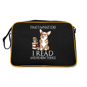 Corgi for book lovers, book nerds, readers, or - Retro Bag - black/gold - Back
