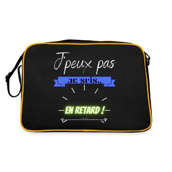 Ich kann nicht zu spät kommen. - Retro Tasche - Schwarz/Gold - Hinten