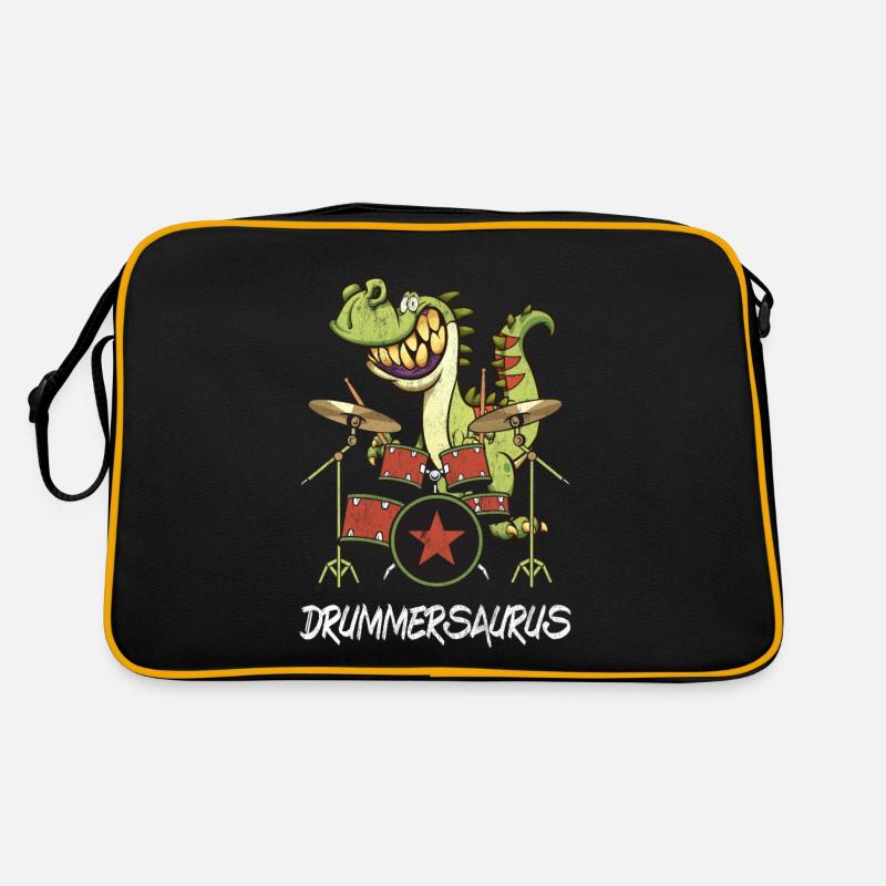 Drummersaurus Drummer TRex Drums Dinosaurs - Retro Bag - black/gold