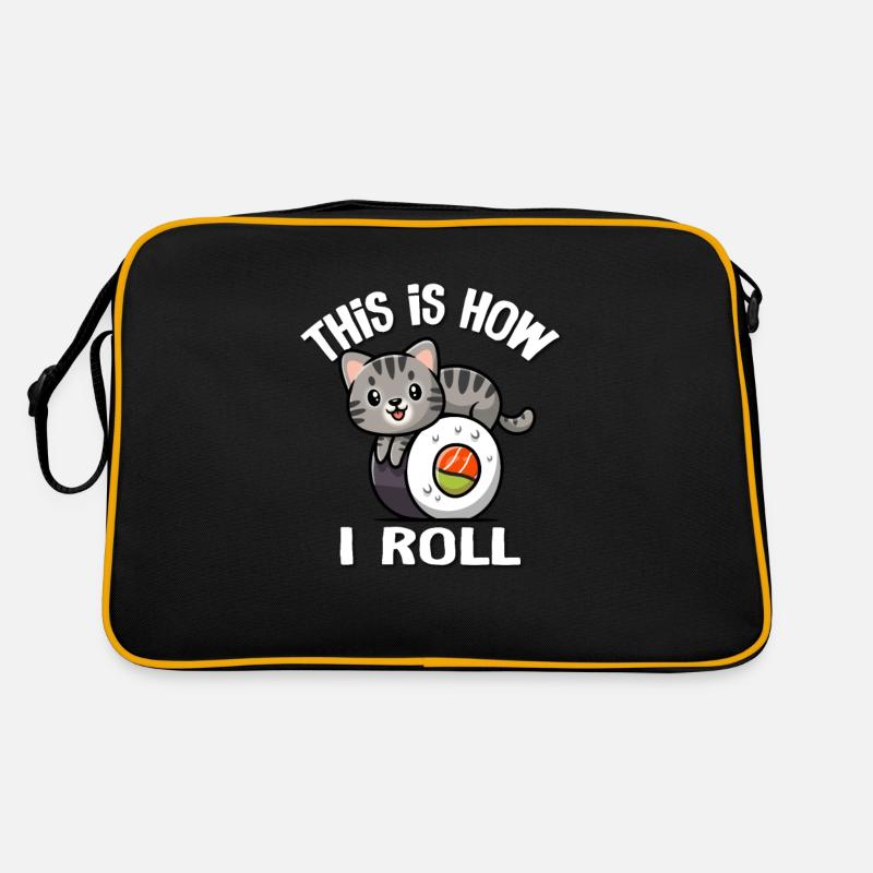 Graue Tabby-Katze - Retro Tasche - Schwarz/Gold