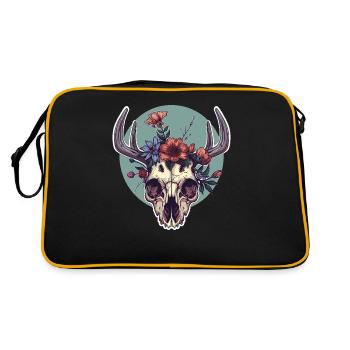 Wendigo Blumen Schädel Wild - Retro Tasche - Schwarz/Gold - Hinten