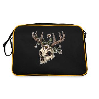 Wendigo Blumen Schädel Wild - Retro Tasche - Schwarz/Gold - Hinten