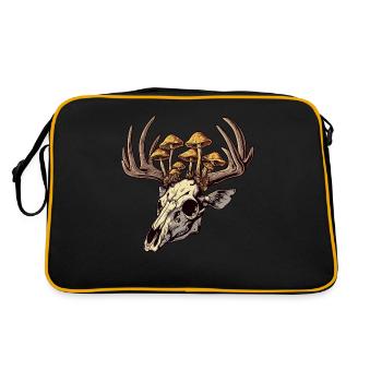 Schädel Pilze Naturmotiv - Retro Tasche - Schwarz/Gold - Hinten
