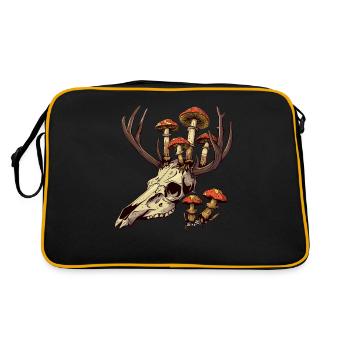 Schädel Pilze Naturmotiv - Retro Tasche - Schwarz/Gold - Hinten
