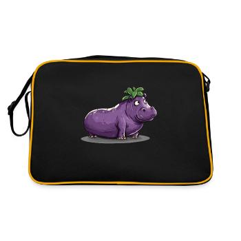 Hippopotamus Eggplant Funny Animal and Vegetable Motif - Retro Bag - black/gold - Back
