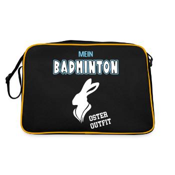 Badminton Oster Outfit Ostergeschenk Badmintoner - Retro Tasche - Schwarz/Gold - Hinten