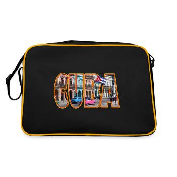 Cuba! Ein Tolles Cuba Schrift-Motiv! - Retro Tasche - Schwarz/Gold - Hinten
