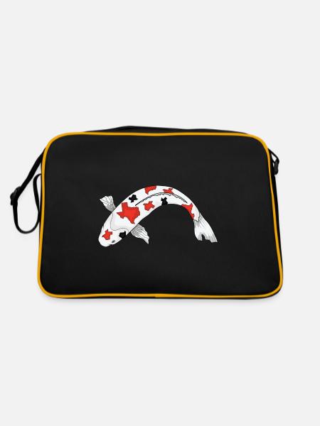 Sanke Koi-Fischdesign für Koi-Teich-Besitzer - Retro Tasche - Schwarz/Gold - Hinten