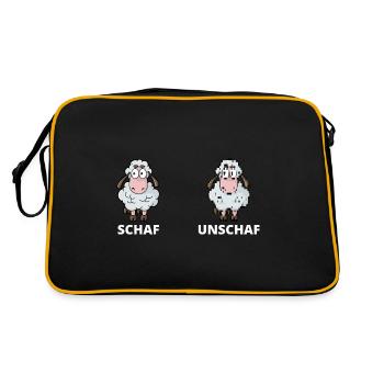 Schäfchen Schaf Unschaf Schafbock Schaffell - Retro Tasche - Schwarz/Gold - Hinten