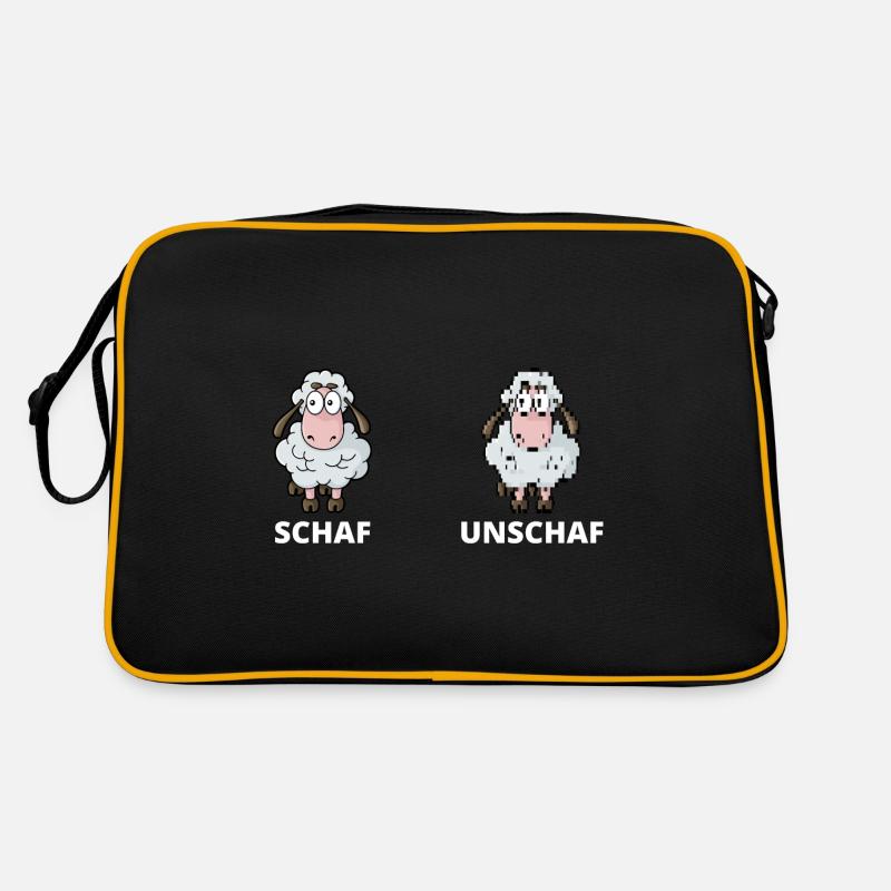 Schäfchen Schaf Unschaf Schafbock Schaffell - Retro Tasche - Schwarz/Gold