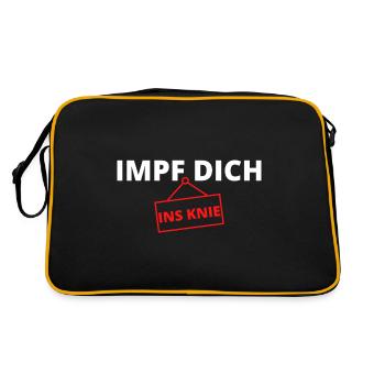 IMPF DICH INS KNIE Schild Impfung - Retro Tasche - Schwarz/Gold - Hinten