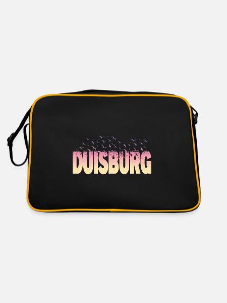 Duisburg Deutschland Stadt Schrift Vögel Skyline - Retro Tasche - Schwarz/Gold - Hinten