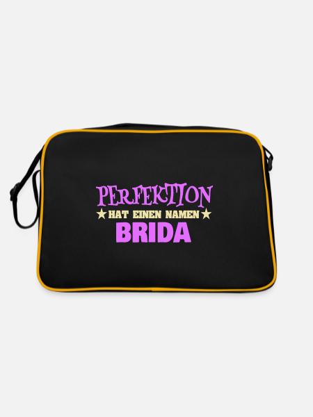 Geschenk für Brida - Retro Tasche - Schwarz/Gold - Hinten