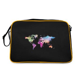 Map of the World - Watercolor Look - Dark Shirts - Retro Tasche - Schwarz/Gold - Hinten