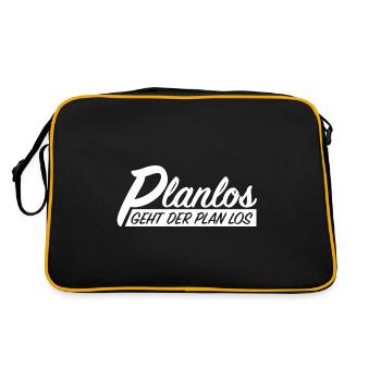 Planlos geht der Plan los, lustige Sprüche - Retro Tasche - Schwarz/Gold - Hinten