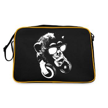 Affe DJ Weiß - Retro Tasche - Schwarz/Gold - Hinten