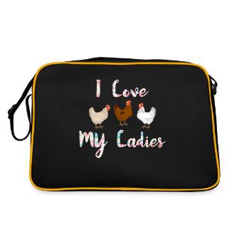 Poulet drôle j'aime mon cadeau de dames pour le poulet Ow - Sac Retro - noir/or - Dos