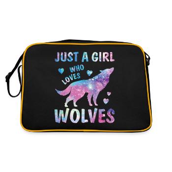 Fille qui aime les loups aquarelle amant mignon étoilé - Sac Retro - noir/or - Dos