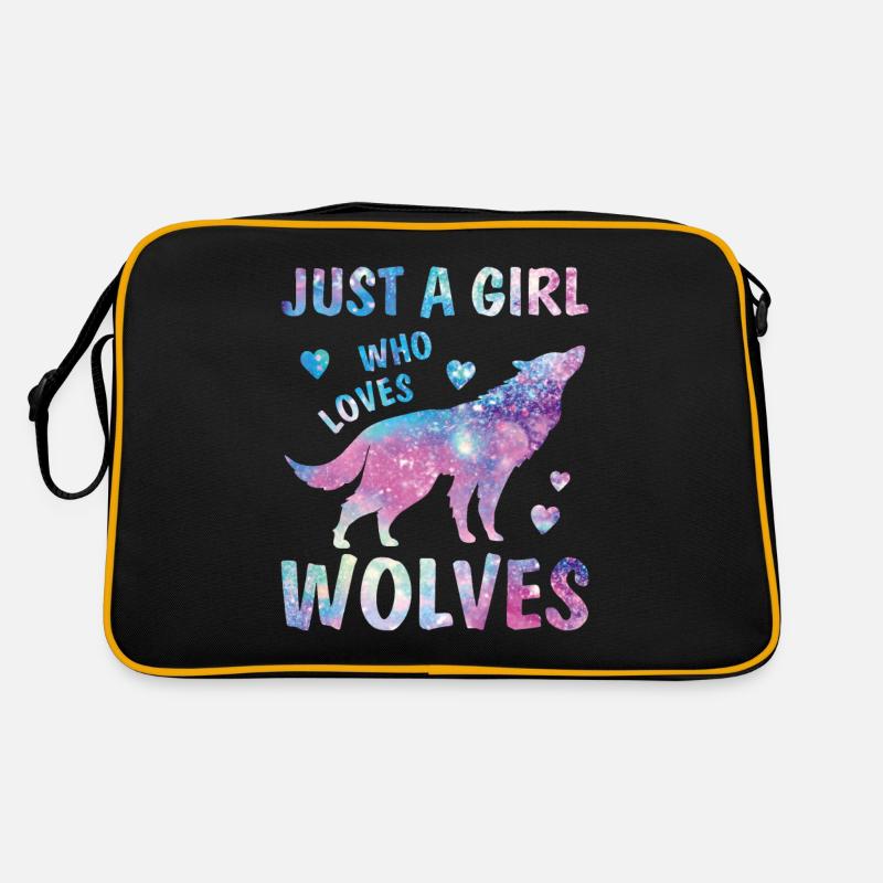 Fille qui aime les loups aquarelle amant mignon étoilé Sac Retro