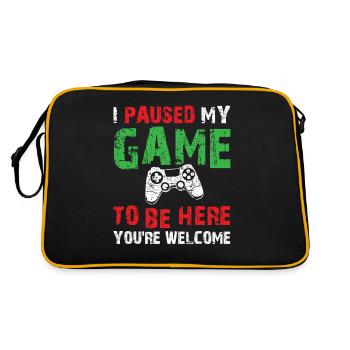 Video Gamer Humor Joke I Paused My Game to Be Here - Retro Bag - black/gold - Back