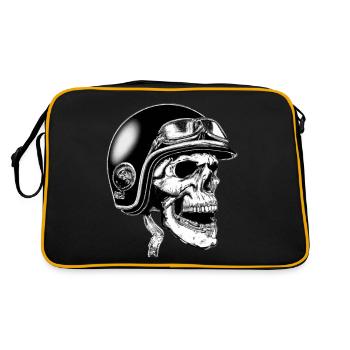 Biker Schädel mit Helm und Brille - Retro Tasche - Schwarz/Gold - Hinten