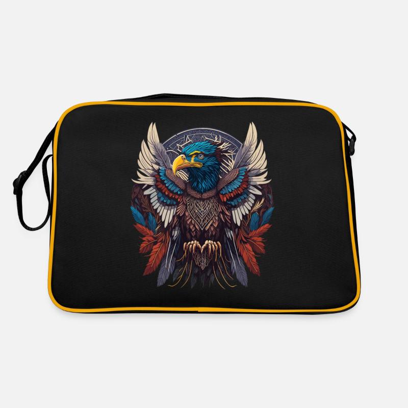 Native American Adler Traumfänger - Retro Tasche - Schwarz/Gold