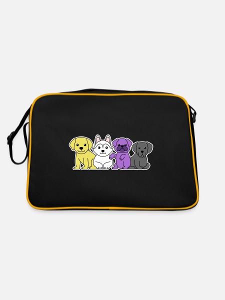 Nichtbinäres Flaggenhund-Design für stolze Enbys - Retro Tasche - Schwarz/Gold - Hinten