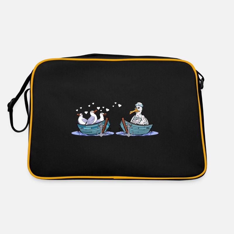 Möwen Boot Seemänner Liebe Seevögel Valentin - Retro Tasche - Schwarz/Gold