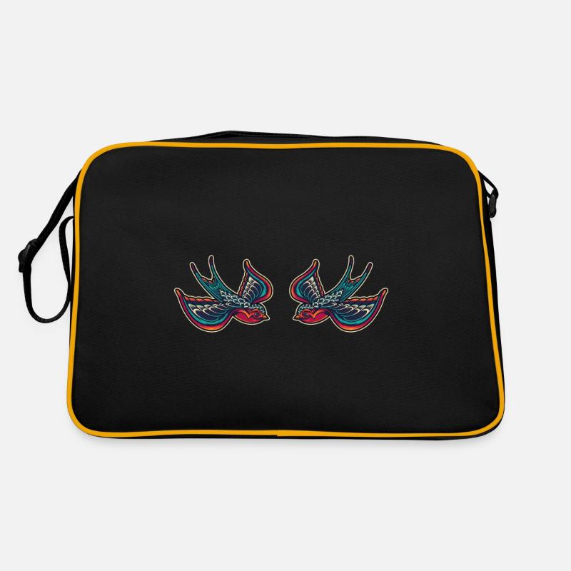 Two swallows gift hope love tattoo fun - Retro Bag - black/gold