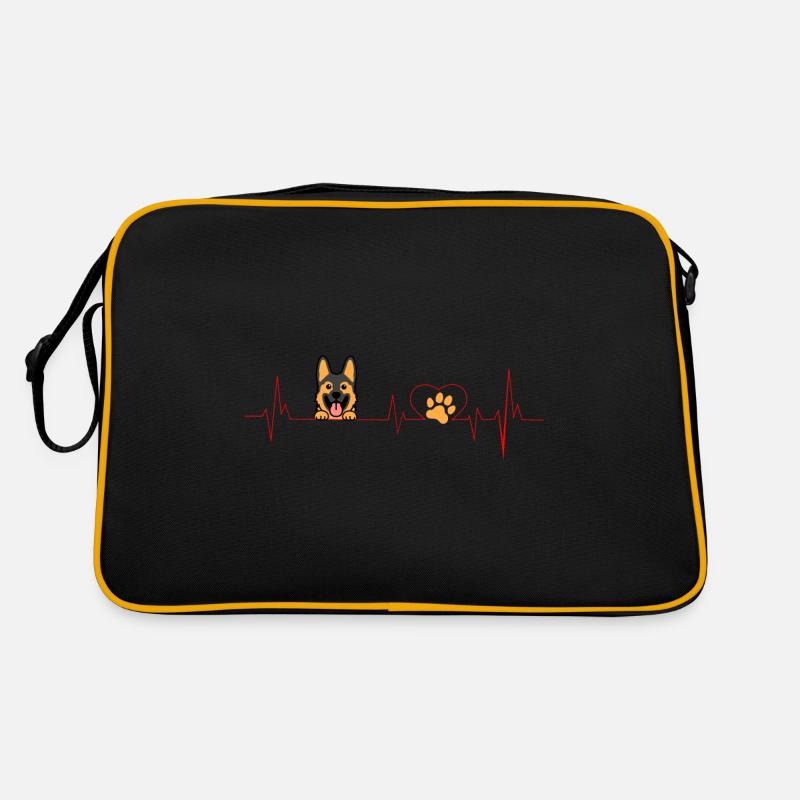 Deutscher Schäferhund Herzschlag Lustige - Retro Tasche - Schwarz/Gold