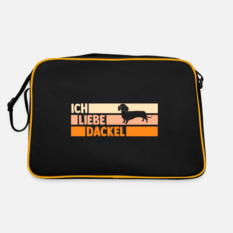 Hund Dackel - Retro Tasche - Schwarz/Gold