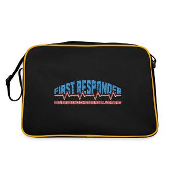 First Responder mit Herzschlag und coolen Spruch - Retro Tasche - Schwarz/Gold - Hinten