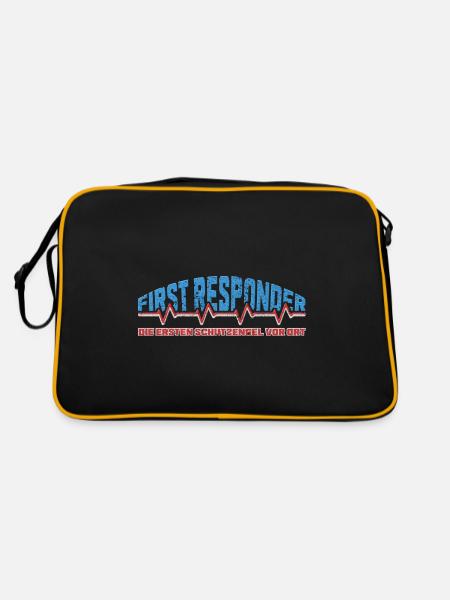 First Responder mit Herzschlag und coolen Spruch - Retro Tasche - Schwarz/Gold - Hinten
