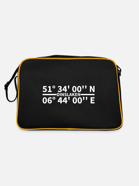 Dinslaken Koordinaten - Retro Tasche - Schwarz/Gold - Hinten