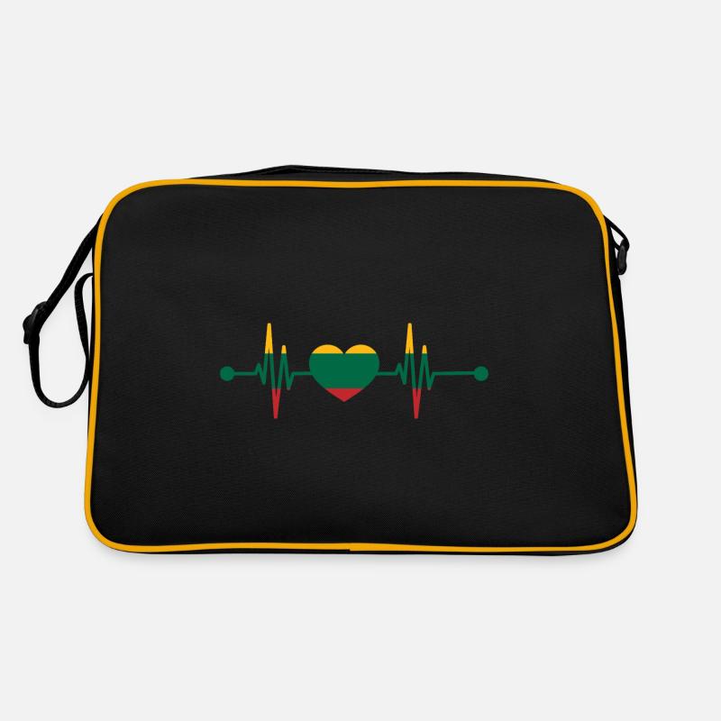 Herzschlag Litauer Litauen - Retro Tasche - Schwarz/Gold