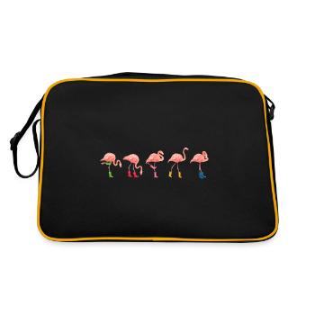 Flamingo-Liebhaber-Geschenke, rosa Flamingo - Retro Tasche - Schwarz/Gold - Hinten