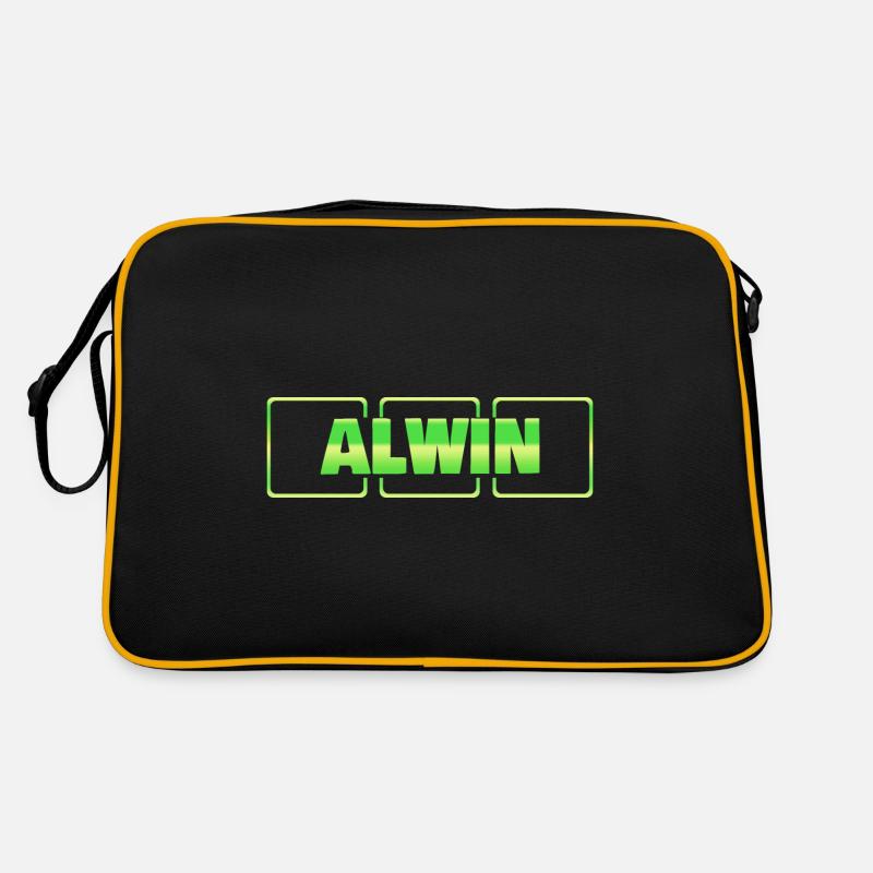 Taufe Taufgeschenk Geschenkidee Vorname Alwin - Retro Tasche - Schwarz/Gold