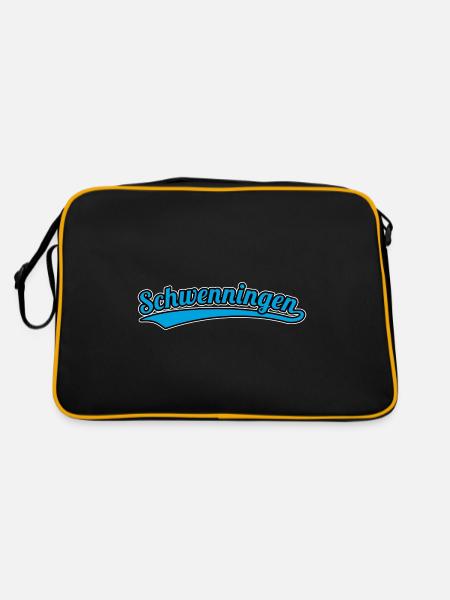 Schwenningen Fan Design Schwenninger Neckar Stadt - Retro Tasche - Schwarz/Gold - Hinten