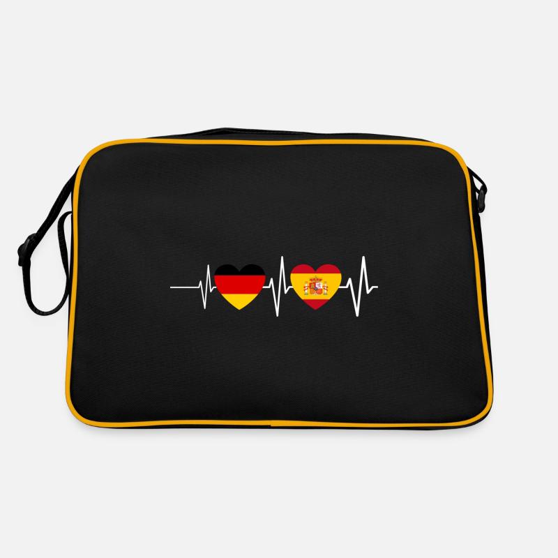 Spanier Deutschland Spanierin Spanischer Herzschla - Retro Tasche - Schwarz/Gold