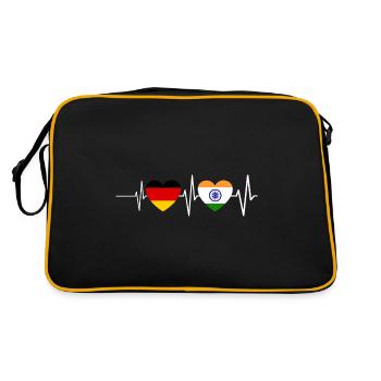 Deutschland Indien Herzschlag Indische Flagge Inde - Retro Tasche - Schwarz/Gold - Hinten