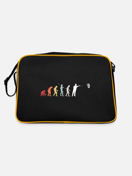 Dart Evolution Dartspieler Darten Darts Geschenk - Retro Tasche - Schwarz/Gold - Hinten